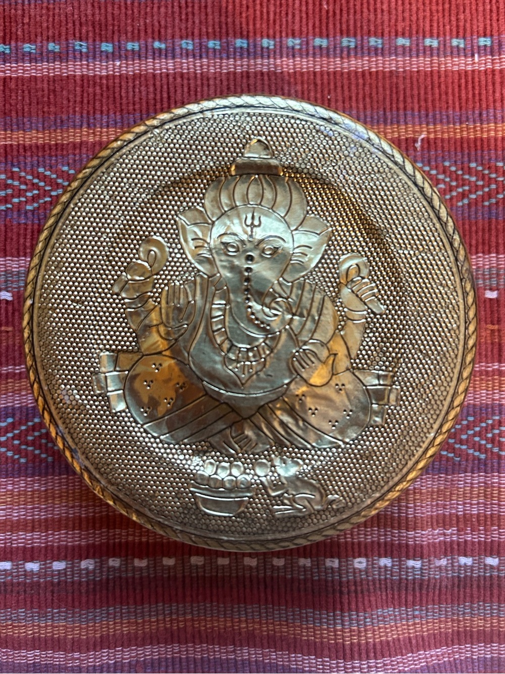 Indian Figural metal box embossed with Ganesh on the lid